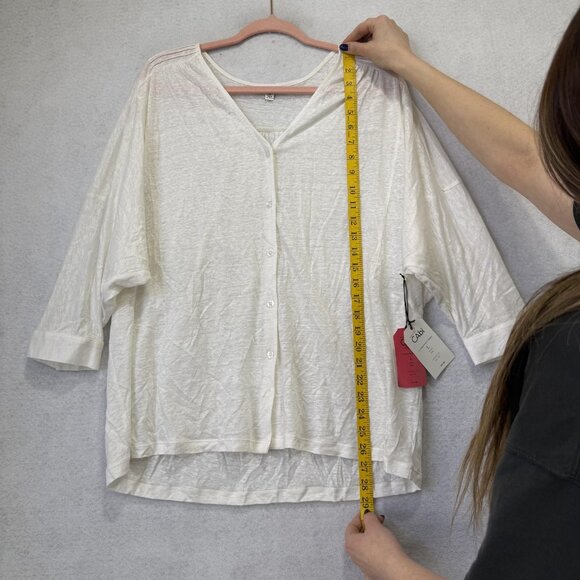 Cabi Sweetheart Topper Shirt Womens Large White 100% Linen Button Front Top - Picture 7 of 11